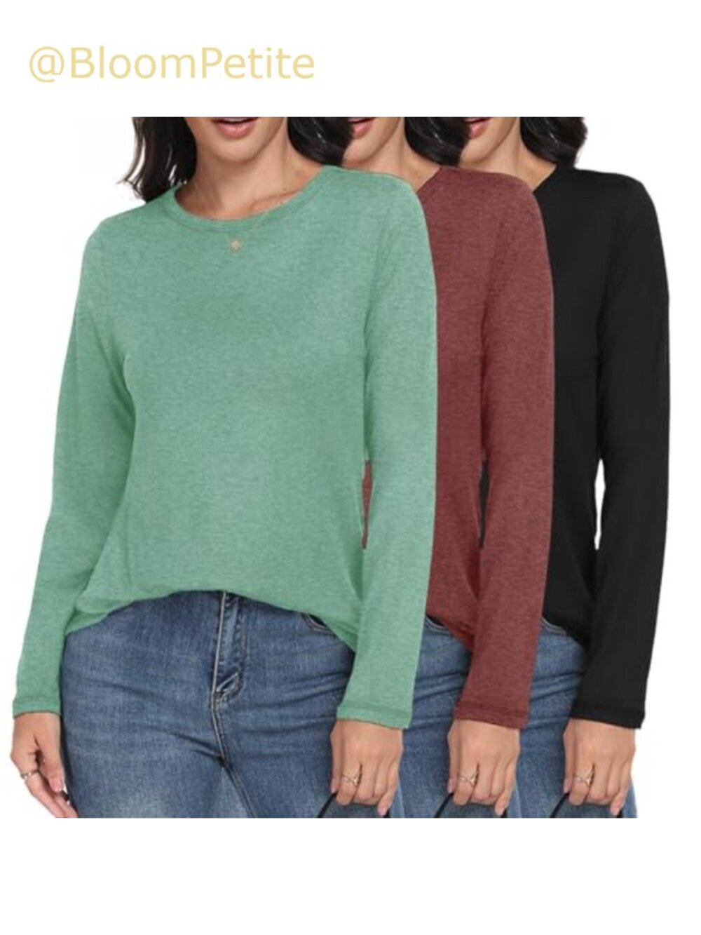 3 Pack Long Sleeve Crewneck T-Shirts Loose Fit Casual Layering Tops